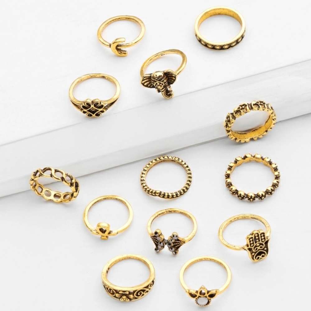 13 pieces Gold Crown & Flower Design Rings - Picture 8 of 8